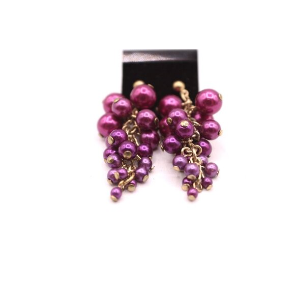 Purple Gradient Cluster Beaded Earrings Gold Tone Grapes Fruits Fashion Jewelry - Picture 2 of 7